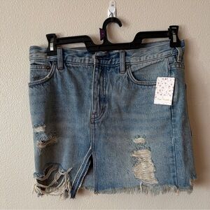 Free People Blue Distressed Mini Skirt
